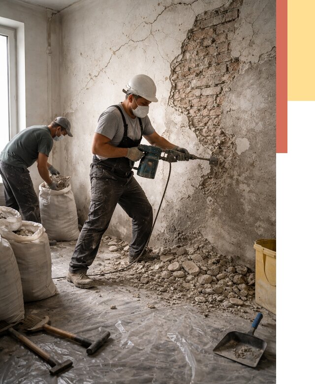 Демонтаж штукатурки со стен в Малгобеке от 7429 руб/м² — быстро и недорого | ОТДЕЛОЧНИК-Млг