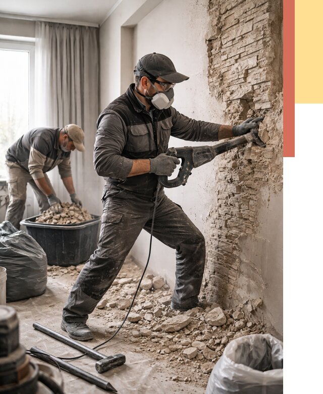 Демонтаж декоративного камня в Малгобеке от 1496 руб/м² — быстро и недорого | ОТДЕЛОЧНИК-Млг