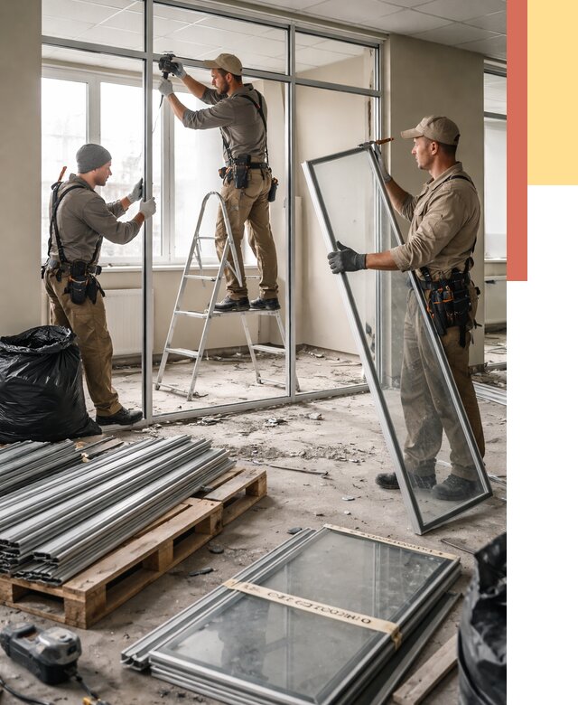 Демонтаж алюминиевых перегородок в Малгобеке от 4334 руб. — быстро и недорого | ОТДЕЛОЧНИК-Млг