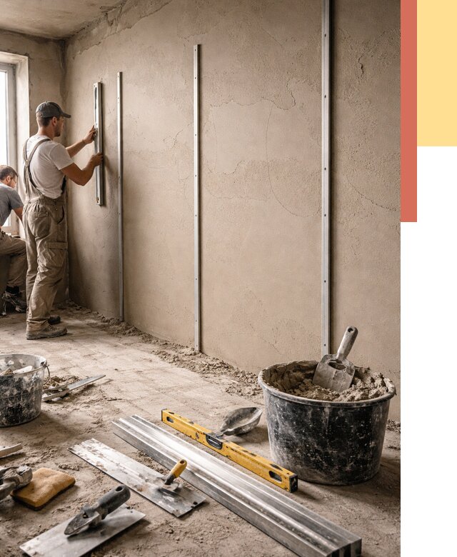 Штукатурка стен по маякам в Малгобеке от 5675 руб./м² — выравнивание под ключ | ОТДЕЛОЧНИК-Млг