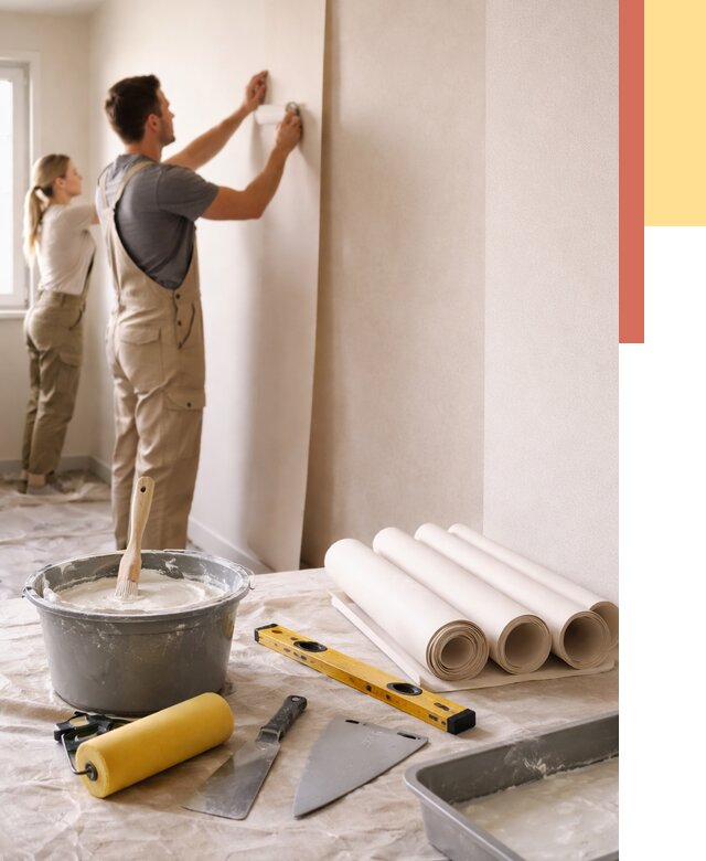 Поклейка бумажных обоев в Малгобеке от 5675 руб./м2 — быстро и недорого | ОТДЕЛОЧНИК-Млг