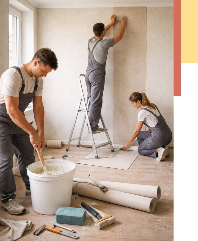 Оклейка стен обоями в Малгобеке от 3611 руб/м2 — быстро и недорого | ОТДЕЛОЧНИК-Млг