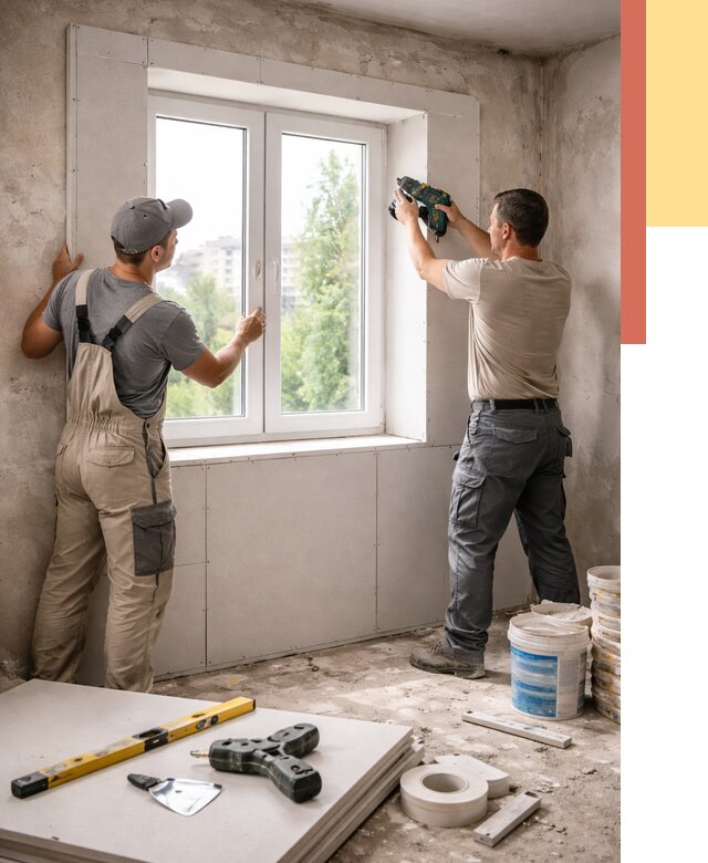 Монтаж откосов из гипсокартона в Малгобеке от 4643 руб. под ключ | ОТДЕЛОЧНИК-Млг