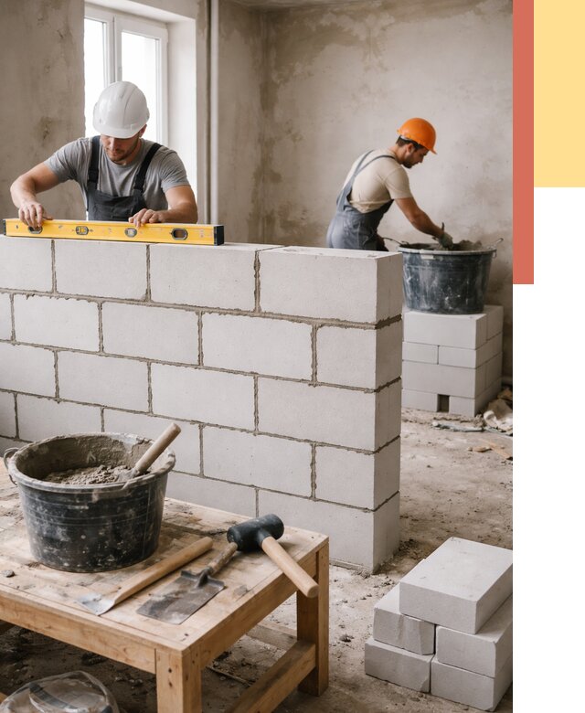 Кладка перегородок из газобетона в Малгобеке от 3302 руб. под ключ | ОТДЕЛОЧНИК-Млг