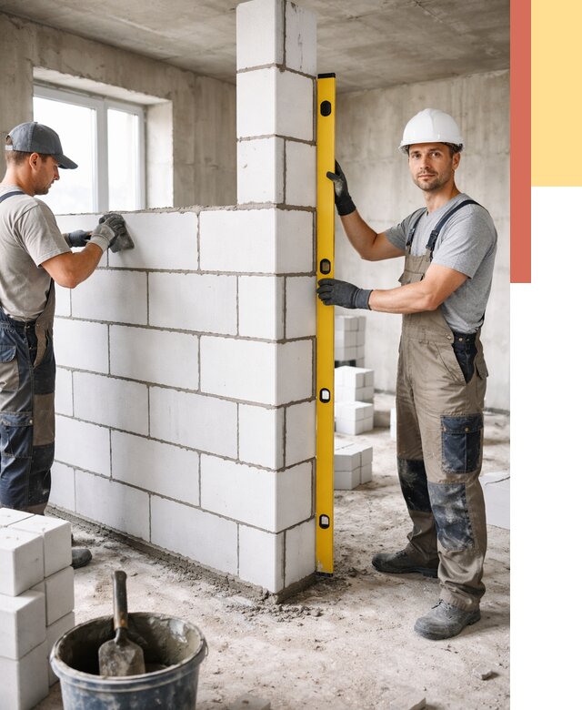 Кладка перегородок из пеноблока в Малгобеке от 1857 руб. под ключ | ОТДЕЛОЧНИК-Млг