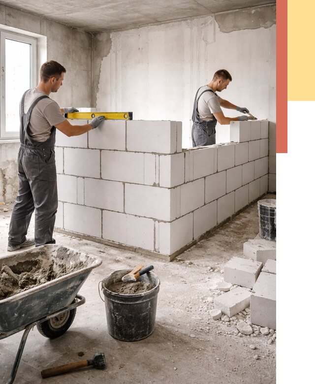 Кладка перегородок из ПГП в Малгобеке от 2580 руб./м2 — монтаж и возведение под ключ | ОТДЕЛОЧНИК-Млг