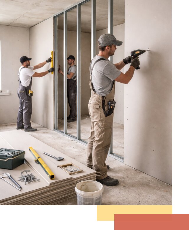 Однослойная перегородка из гипсокартона в Малгобеке под ключ, монтаж и отделка