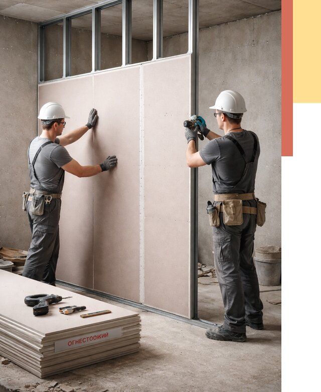 Перегородка из огнестойкого гипсокартона в Малгобеке от 1909 руб. под ключ | ОТДЕЛОЧНИК-Млг