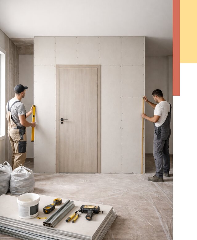 Перегородка из гипсокартона с дверью в Малгобеке от 4643 руб. под ключ | ОТДЕЛОЧНИК-Млг