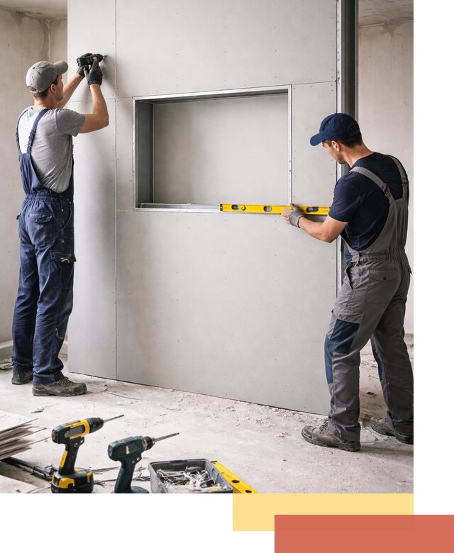 Перегородка из гипсокартона с нишей под декор в Малгобеке