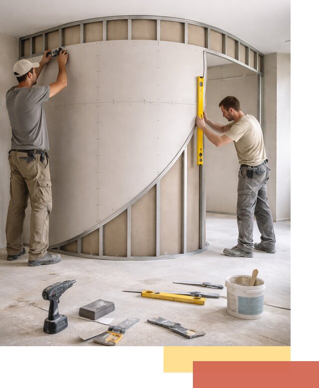 Радиусная перегородка из гипсокартона в Малгобеке под ключ