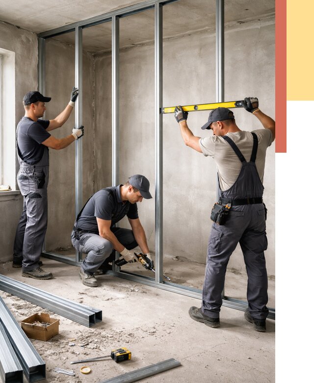 Монтаж каркаса перегородки из профиля в Малгобеке от 774 руб. | ОТДЕЛОЧНИК-Млг