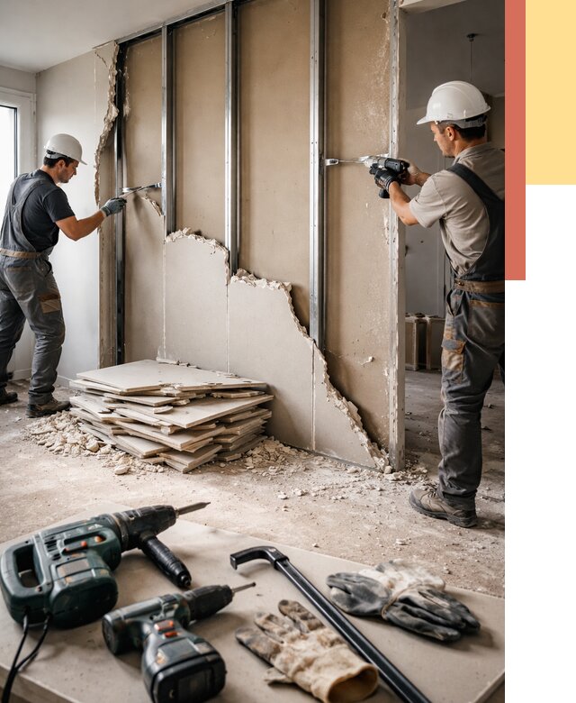 Демонтаж перегородки из гипсокартона в Малгобеке от 1238 руб. быстро и недорого | ОТДЕЛОЧНИК-Млг