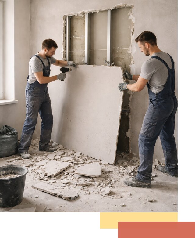 Демонтаж перегородки из гипсокартона в Малгобеке быстрый и аккуратный