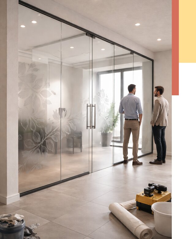 Стеклянные перегородки с рисунком в Малгобеке от 12898 руб. монтаж и нанесение | ОТДЕЛОЧНИК-Млг