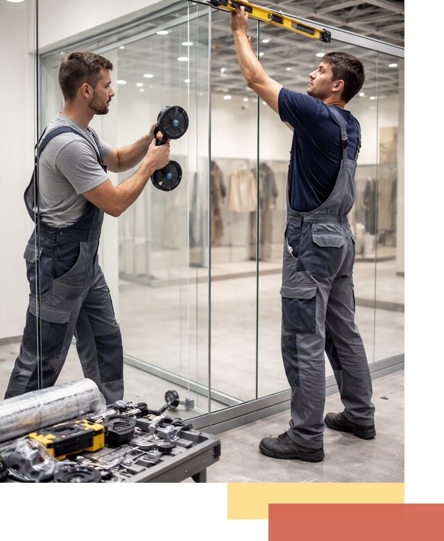 Стеклянные перегородки для магазинов в Малгобеке — монтаж и установка