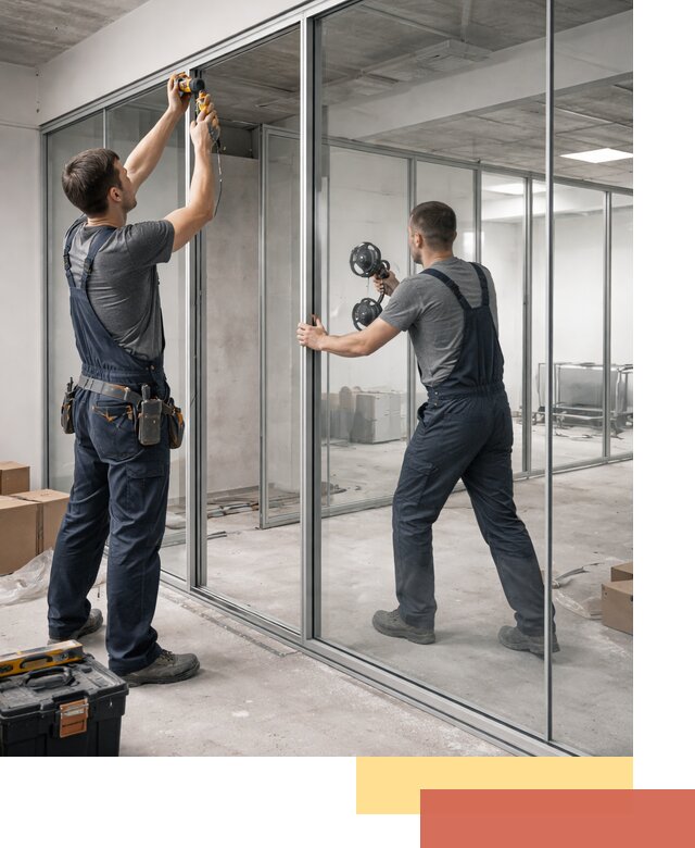 Алюминиевые перегородки со стеклом в Малгобеке — изготовление и монтаж