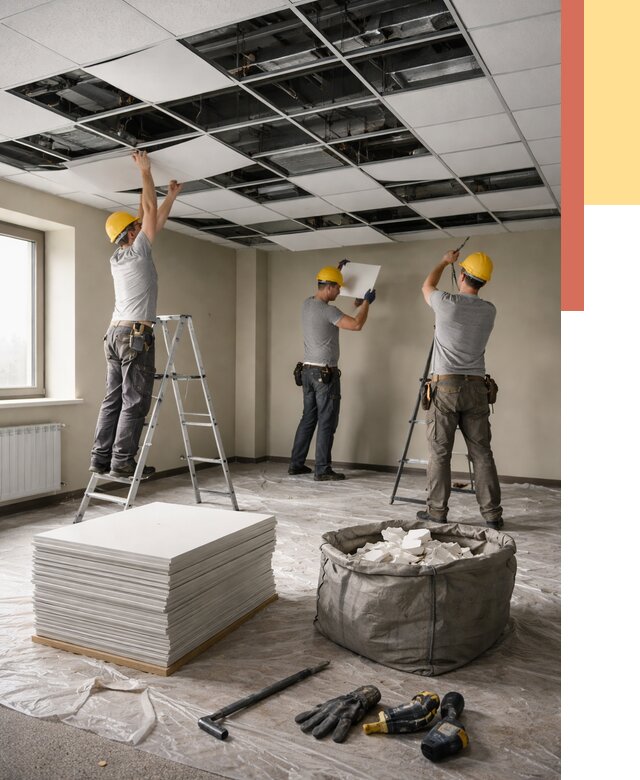 Демонтаж потолка Армстронг в Малгобеке от 4643 руб. быстро и недорого | ОТДЕЛОЧНИК-Млг