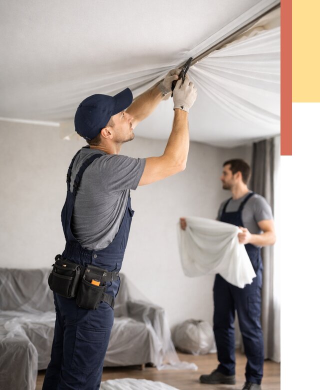 Демонтаж натяжного потолка в Малгобеке от 4643 руб. — снятие и разбор под ключ | ОТДЕЛОЧНИК-Млг