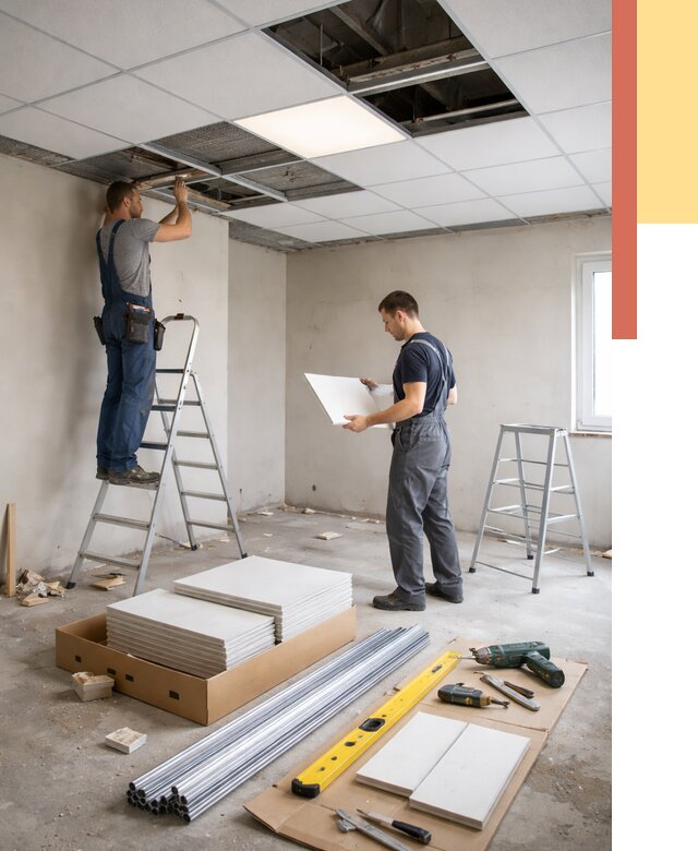 Монтаж потолка армстронг в Малгобеке от 4643 руб/м2 — быстрая установка под ключ | ОТДЕЛОЧНИК-Млг