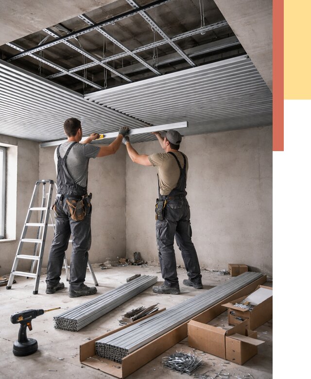 Монтаж реечного потолка в Малгобеке от 4643 руб. под ключ | ОТДЕЛОЧНИК-Млг