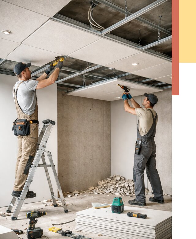 Монтаж акустического потолка в Малгобеке от 6707 руб/м2 — быстро и недорого | ОТДЕЛОЧНИК-Млг