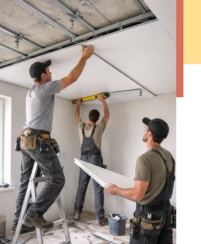 Монтаж потолка из ПВХ панелей в Малгобеке от 3611 руб./м2 — быстро и недорого | ОТДЕЛОЧНИК-Млг