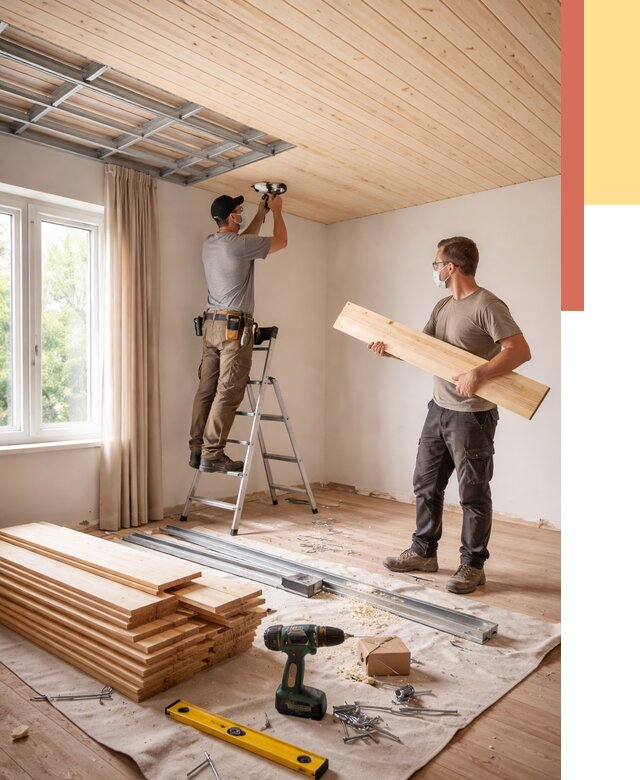 Монтаж потолка из вагонки в Малгобеке от 6707 руб. | Быстро и недорого — ОТДЕЛОЧНИК-Млг