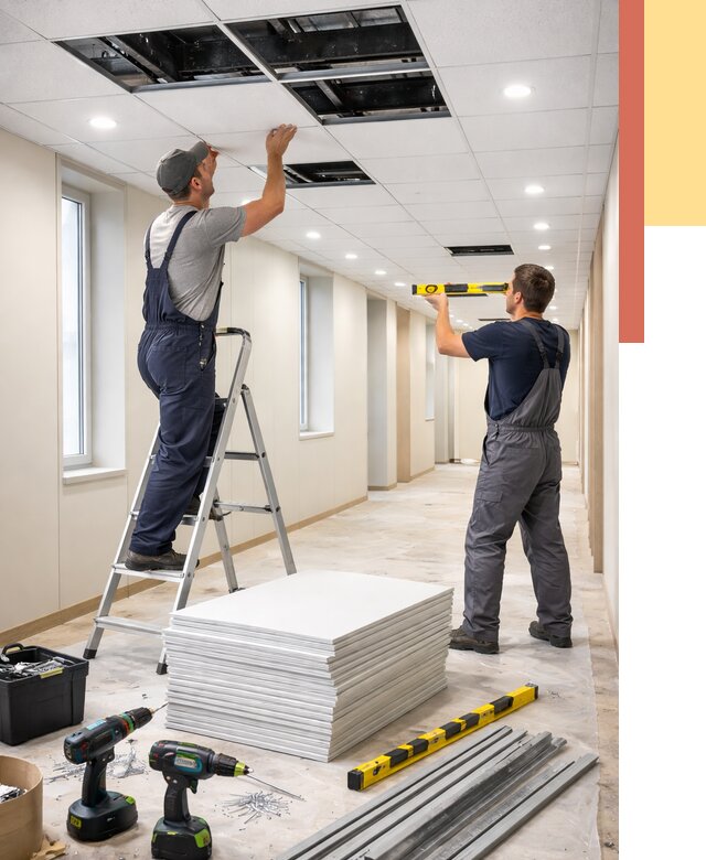 Ремонт потолка Армстронг в Малгобеке от 4643 руб. — быстро и недорого | ОТДЕЛОЧНИК-Млг