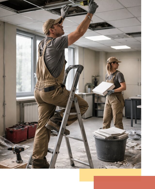 Ремонт потолка Армстронг и замена плит в Малгобеке