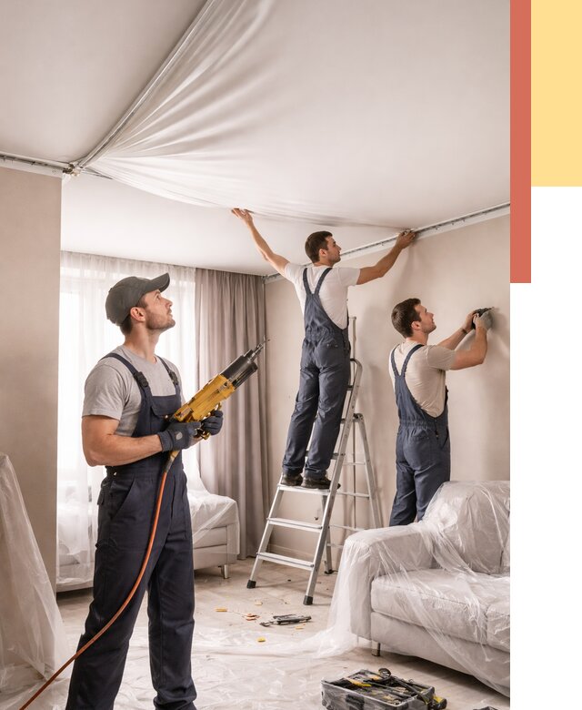 Установка натяжного потолка в Малгобеке от 4643 руб. | Быстро и недорого — ОТДЕЛОЧНИК-Млг