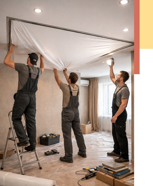 Монтаж ПВХ натяжного потолка в Малгобеке от 3611 руб. под ключ | ОТДЕЛОЧНИК-Млг