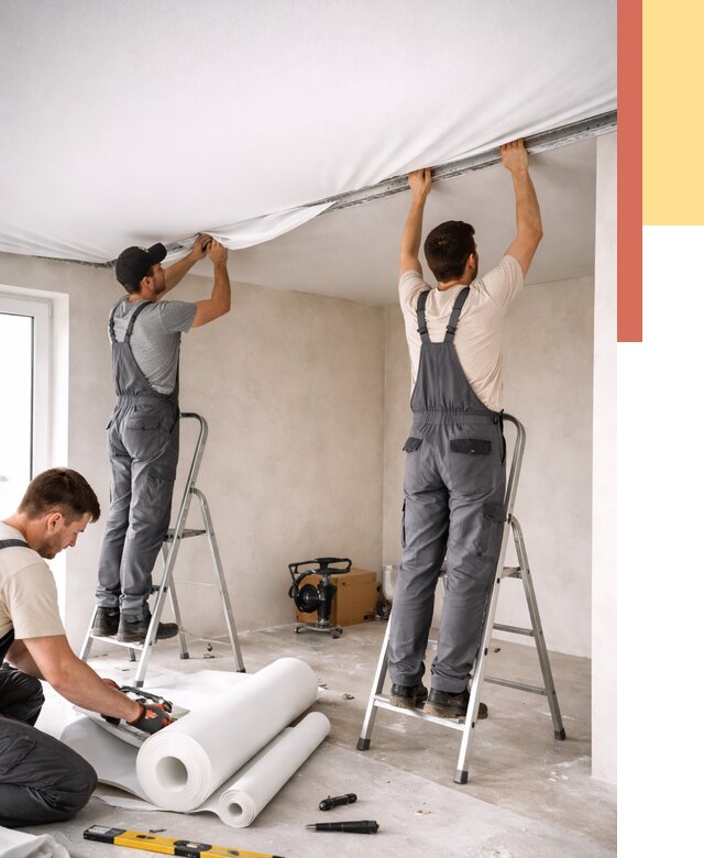 Монтаж тканевого натяжного потолка в Малгобеке от 3611 руб. под ключ | ОТДЕЛОЧНИК-Млг