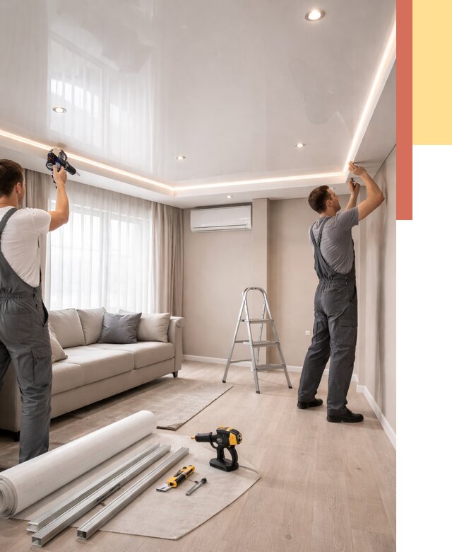 Монтаж глянцевого натяжного потолка в Малгобеке от 774 руб. под ключ | ОТДЕЛОЧНИК-Млг