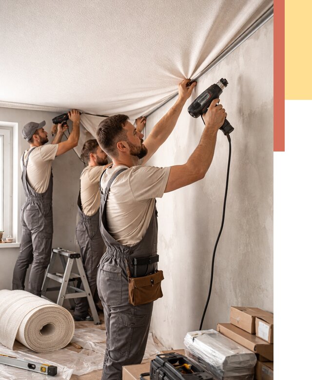 Монтаж фактурного натяжного потолка в Малгобеке от 774 руб. — ОТДЕЛОЧНИК-Млг