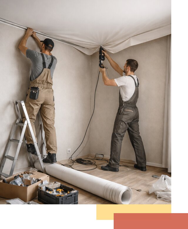 Монтаж цветного натяжного потолка в Малгобеке за один день