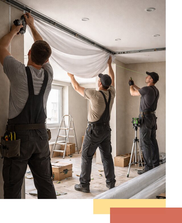 Монтаж парящего натяжного потолка под ключ в Малгобеке