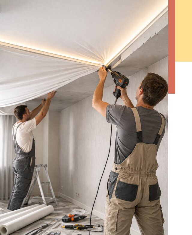 Монтаж натяжного потолка с подсветкой в Малгобеке от 980 руб. | ОТДЕЛОЧНИК-Млг