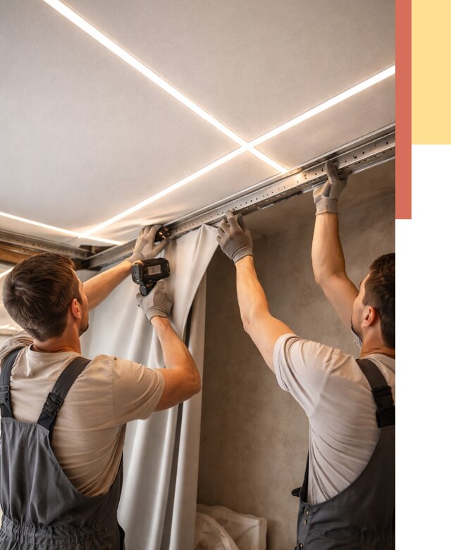 Монтаж натяжного потолка со световыми линиями в Малгобеке от 1238 руб. | ОТДЕЛОЧНИК-Млг