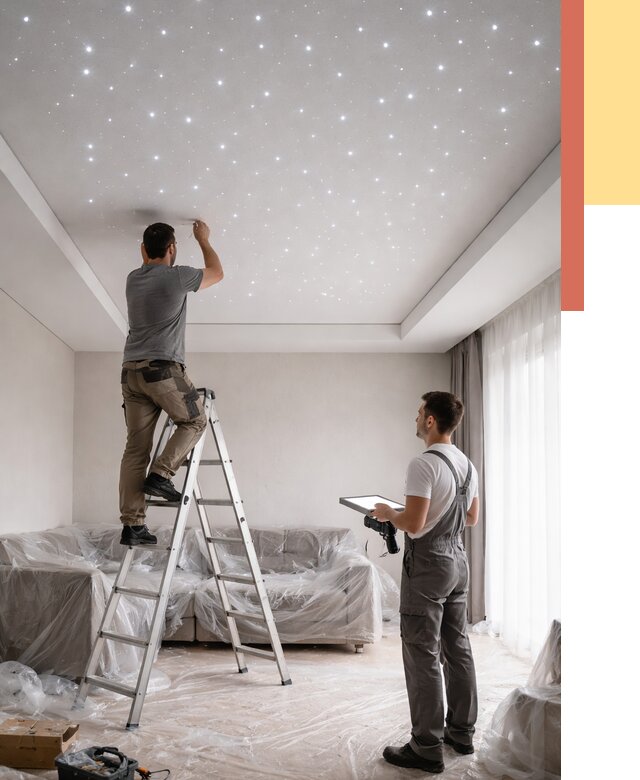 Монтаж натяжного потолка «звездное небо» в Малгобеке от 6707 руб. | ОТДЕЛОЧНИК-Млг