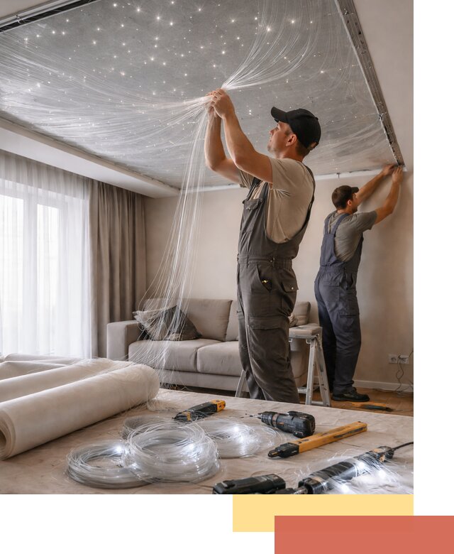 Монтаж натяжного потолка «Звездное небо» в Малгобеке