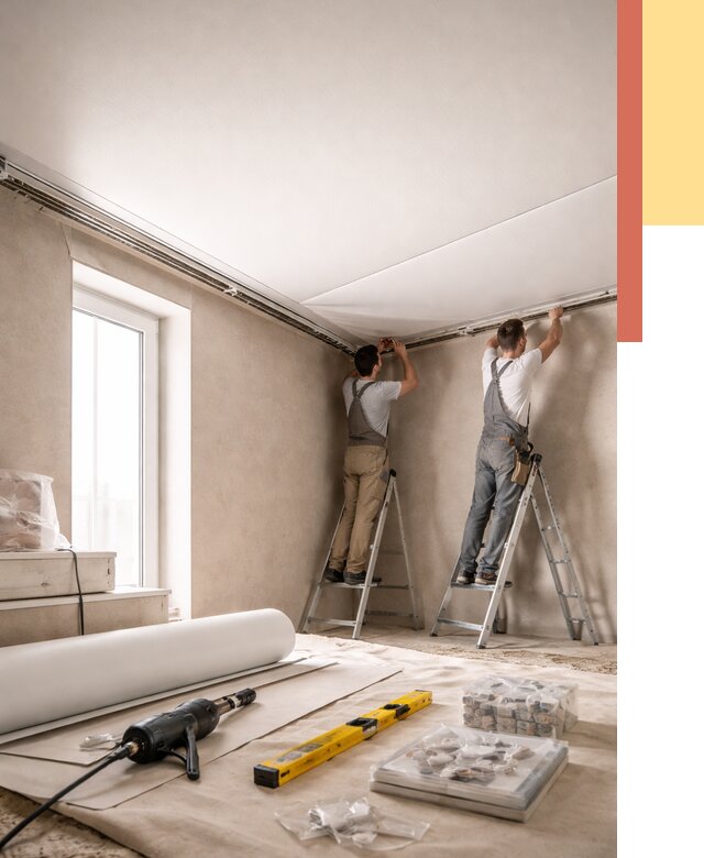 Монтаж натяжного потолка в спальне в Малгобеке от 3921 руб. под ключ | ОТДЕЛОЧНИК-Млг