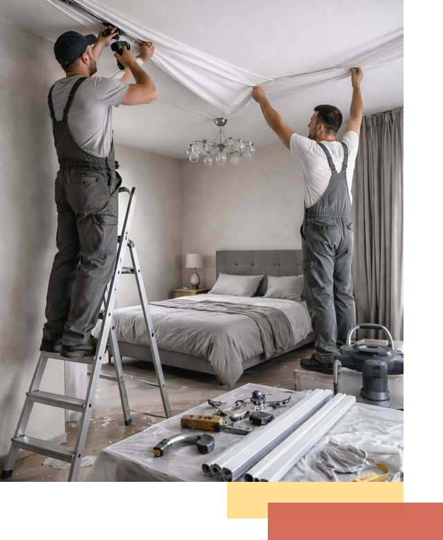 Монтаж натяжного потолка в спальне в Малгобеке