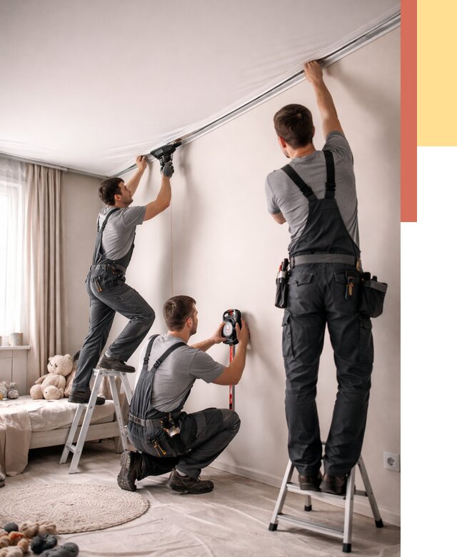 Монтаж натяжного потолка в детской в Малгобеке от 3611 руб. — быстро и недорого | ОТДЕЛОЧНИК-Млг