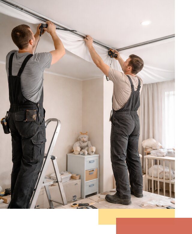 Монтаж натяжного потолка в детской комнате в Малгобеке