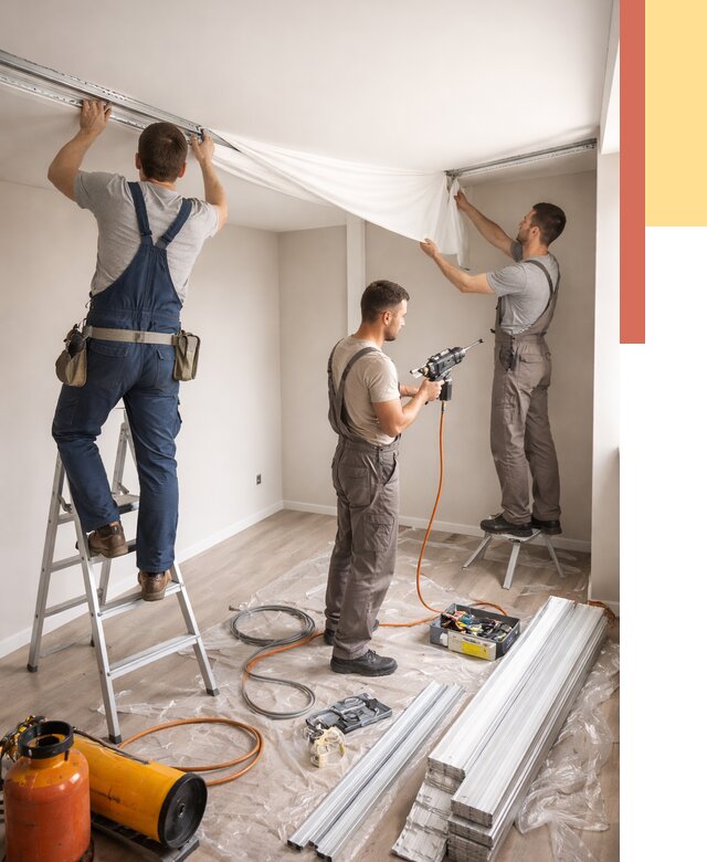 Монтаж натяжного потолка в студии в Малгобеке от 5675 руб. — быстро и недорого | ОТДЕЛОЧНИК-Млг