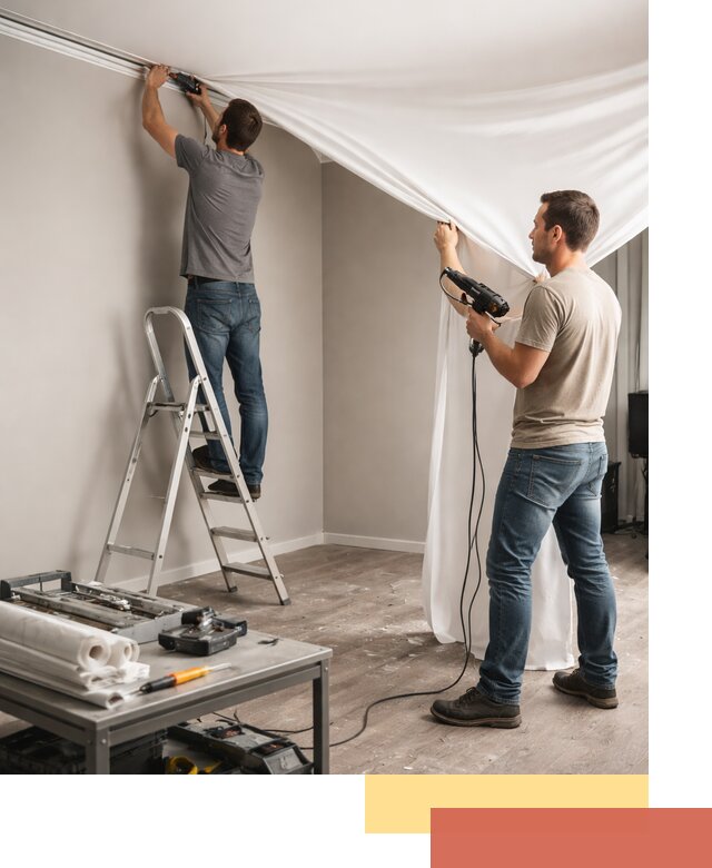 Монтаж натяжного потолка в студии в Малгобеке