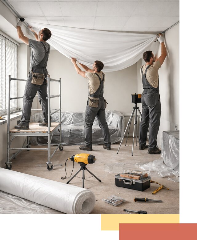 Монтаж натяжного потолка в офисе в Малгобеке