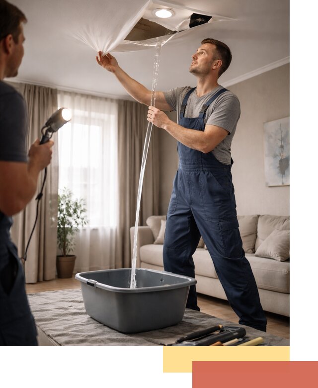 Слив воды с натяжного потолка в Малгобеке быстро и аккуратно