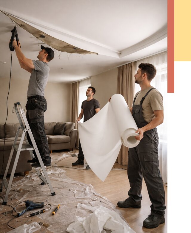 Замена полотна натяжного потолка в Малгобеке от 9802 руб. быстро и недорого | ОТДЕЛОЧНИК-Млг